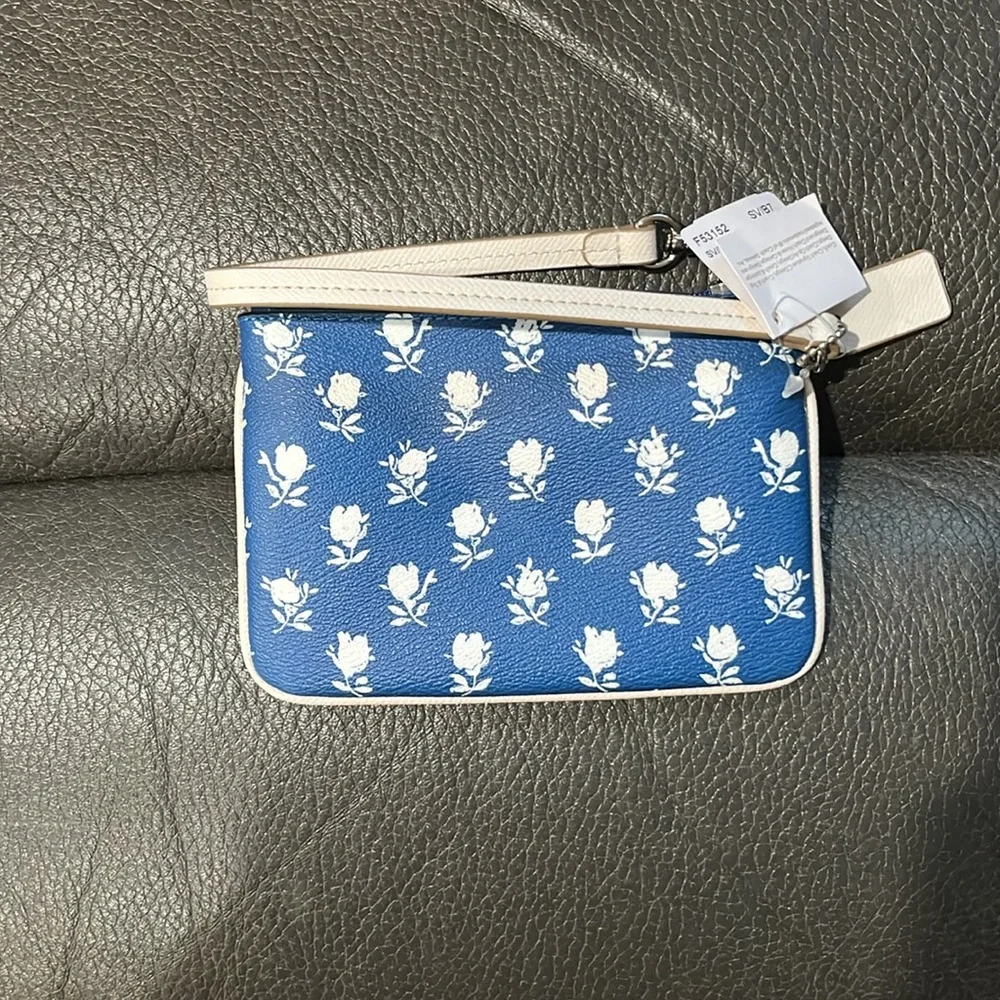 Coach blue floral small wristlet
